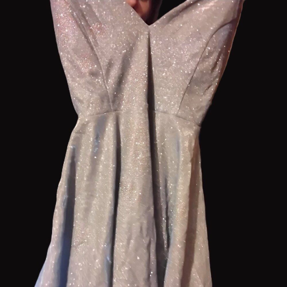 Silver sparkly loss flowing short prom/reception dress by Windsor size 11/12